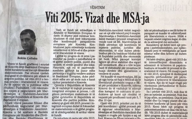 Pritoritet për vitin 2015: Vizat dhe MSA-ja